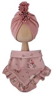 KOMPLET TURBAN FALBANKA POJEDYNCZY Pustynny Róż I CHUSTA Z FALBANKĄ Sepia Flowers Pustynny Róż