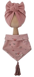 KOMPLET TURBAN POJEDYNCZY SUPEŁEK Pustynny Róż I CHUSTA Sepia Flowers Pustynny Róż Z CHWOSTAMI Ciemny Róż