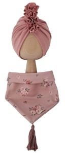 KOMPLET TURBAN FALBANKA POJEDYNCZY Pustynny Róż I CHUSTA Sepia Flowers Pustynny Róż Z CHWOSTAMI Ciemny Róż