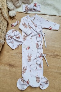 Świąteczny Zestaw Śpiworek Turban MOTYLEK Opaska KOKARDA Opaska bezuciskowa MOTYLEK - Reniferki 