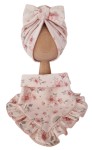KOMPLET TURBAN PODWÓJNY KOKARDA  I CHUSTA Z FALBANKĄ Magnolie na Różu