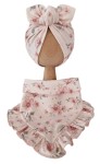 KOMPLET TURBAN POJEDYNCZY MOTYLEK  I CHUSTA Z FALBANKĄ Magnolie na Różu