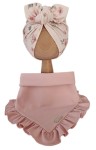 KOMPLET TURBAN POJEDYNCZY MOTYLEK Magnolia na Różu I CHUSTA Z FALBANKĄ Jasny Róż