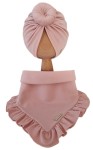 KOMPLET TURBAN POJEDYNCZY DONUT  I CHUSTA Z FALBANKĄ Jasny Róż