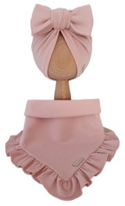 KOMPLET TURBAN POJEDYNCZY BIG BOW I CHUSTA Z FALBANKĄ Jasny Róż