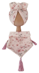KOMPLET TURBAN POJEDYNCZY MOTYLEK Magnolie na Różu  I CHUSTA  Z CHWOSTAMI Magnolie na Różu