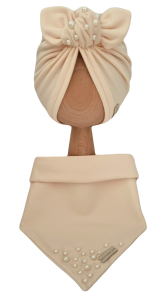 KOMPLET TURBAN POJEDYNCZY Z KORALIKAMI I CHUSTA Biszkopt