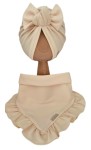 KOMPLET TURBAN POJEDYNCZY SUPEŁEK  I CHUSTA Z FALBANKĄ Biszkopt