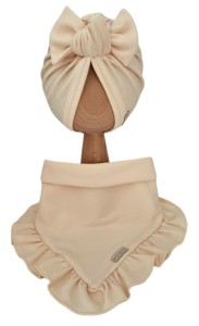KOMPLET TURBAN POJEDYNCZY SUPEŁEK  I CHUSTA Z FALBANKĄ Biszkopt