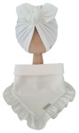 KOMPLET TURBAN POJEDYNCZY MOTYLEK  I CHUSTA Z FALBANKĄ Śmietankowa Biel