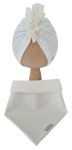 KOMPLET TURBAN FALBANKA POJEDYNCZY I CHUSTA Śmietankowa Biel 
