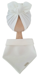 KOMPLET TURBAN POJEDYNCZY MOTYLEK  I CHUSTA Śmietankowa Biel