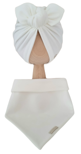 KOMPLET TURBAN POJEDYNCZY MOTYLEK  I CHUSTA Śmietankowa Biel