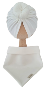 KOMPLET TURBAN POJEDYNCZY DONUT I CHUSTA Śmietankowa Biel