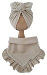 KOMPLET TURBAN POJEDYNCZY MOTYLEK  I CHUSTA Z FALBANKĄ Jasny Beż