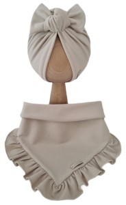 KOMPLET TURBAN POJEDYNCZY SUPEŁEK  I CHUSTA Z FALBANKĄ Jasny Beż