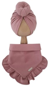 KOMPLET TURBAN POJEDYNCZY DONUT  I CHUSTA Z FALBANKĄ Pudrowy Róż