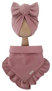 KOMPLET TURBAN POJEDYNCZY BIG BOW I CHUSTA Z FALBANKĄ Pudrowy Róż