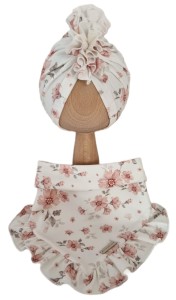 KOMPLET TURBAN FALBANKA POJEDYNCZY I CHUSTA Z FALBANKĄ Magnolie na Bieli