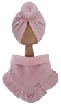 KOMPLET TURBAN POJEDYNCZY DONUT  I CHUSTA Z FALBANKĄ Wafelek Jasny Róż
