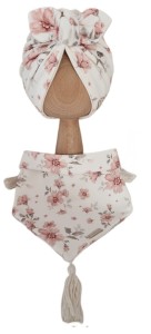 KOMPLET TURBAN PODWÓJNY MOTYLEK Magnolie na Bieli I CHUSTA  Z CHWOSTAMI Magnolie na Bieli