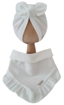 KOMPLET TURBAN POJEDYNCZY MOTYLEK  I CHUSTA Z FALBANKĄ Wafelek Biel