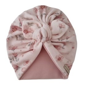 TURBAN PRĄŻEK MOTYLEK PODWÓJNY Magnolie na Różu i Jasny Róż