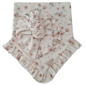 KOMPLET TURBAN PODWÓJNY PRĄŻEK Z OZDOBNĄ FALBANKĄ I CHUSTA Z FALBANKĄ Magnolie na Bieli