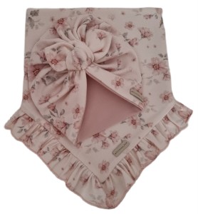 KOMPLET PRĄŻEK TURBAN PODWÓJNY MOTYLEK Magnolie na Różu i Jasny Róż  I CHUSTA Z FALBANKĄ Magnolie na Różu 