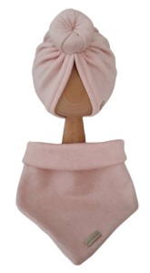 KOMPLET SWETROWY TURBAN POJEDYNCZY DONUT I CHUSTA Jasny Róż