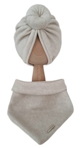 KOMPLET SWETROWY TURBAN POJEDYNCZY DONUT I CHUSTA Jasny Beż