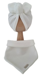 KOMPLET SWETROWY TURBAN POJEDYNCZY MOTYLEK I CHUSTA Ecru 