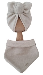 KOMPLET SWETROWY TURBAN POJEDYNCZY MOTYLEK I CHUSTA Jasny Beż 