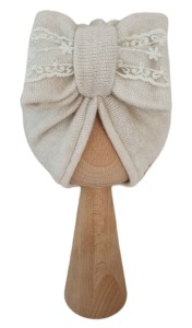 ELEGANCKI TURBAN POJEDYNCZY KOKARDA SWETEREK z koronką Jasny Beż