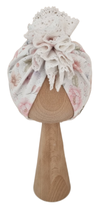TURBAN AŻUREK FALBANKA Z KORONKĄ Pastelowe kwiatki