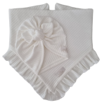 KOMPLET TURBAN POJEDYNCZY MOTYLEK  I CHUSTA Z FALBANKĄ sweterek prążek Ecru