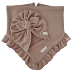 KOMPLET TURBAN POJEDYNCZY MOTYLEK  I CHUSTA Z FALBANKĄ sweterek prążek Ciemny Beż