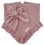 KOMPLET TURBAN POJEDYNCZY MOTYLEK  I CHUSTA Z FALBANKĄ sweterek prążek Pudrowy Róż