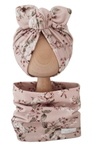 KOMPLET TURBAN MOTYLEK I KOMIN Vintage Flowers Róż 
