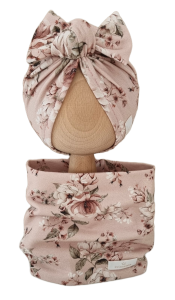 KOMPLET TURBAN SUPEŁEK I KOMIN Vintage Flowers Róż  
