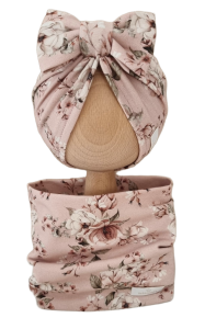 KOMPLET TURBAN KOKARDA I KOMIN Vintage Flowers Róż 