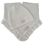 KOMPLET CZAPKA I CHUSTA Z FALBANKĄ sweterek prążek Ecru