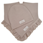 KOMPLET CZAPKA I CHUSTA Z FALBANKĄ sweterek prążek Jasny Beż