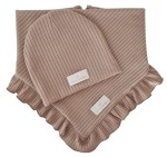 KOMPLET CZAPKA I CHUSTA Z FALBANKĄ sweterek prążek Ciemny Beż