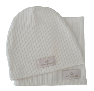 KOMPLET CZAPKA I KOMIN sweterek prążek Ecru