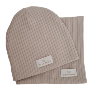 KOMPLET CZAPKA I KOMIN sweterek prążek Jasny Beż