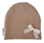 CZAPKA kokardka koronkowa sweterek prążek Ciemny Beż