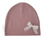 CZAPKA kokardka koronkowa sweterek prążek Pudrowy Róż