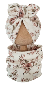 KOMPLET PRĄŻEK TURBAN PODWÓJNY MOTYLEK Vintage Flowers Biel I Śmietankowa Biel I KOMIN Vintage Flowers Biel