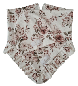 KOMPLET PRINCESSKA CZAPKA I CHUSTA Z FALBANKĄ Vintage Flowers Biel